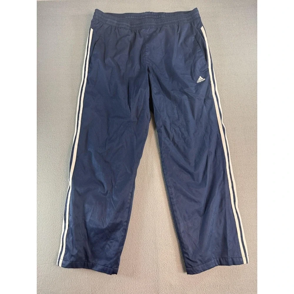 Y2k Adidas Track Pants Mens L Blue Climalite Stripes Elastic Waist Athletic